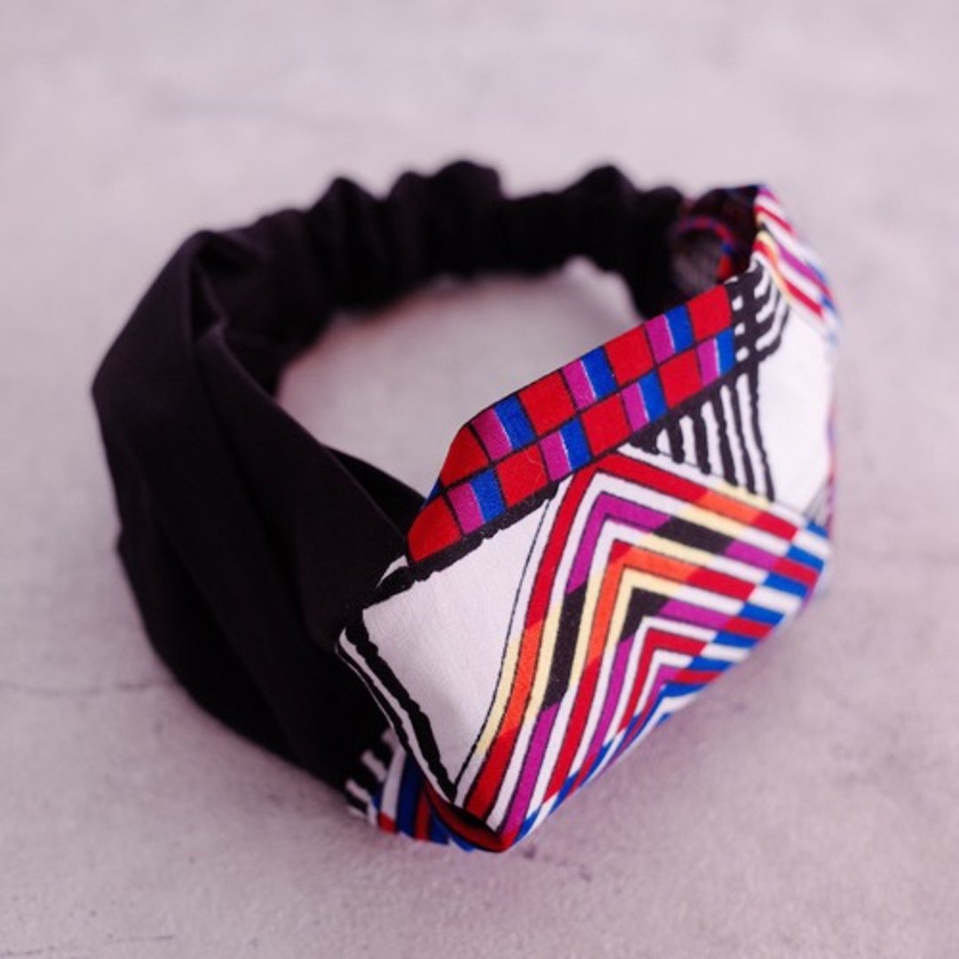 African print cloth and hair band made of traditional Japanese cloth Banshu weave - 发饰 - 棉．麻 粉红色