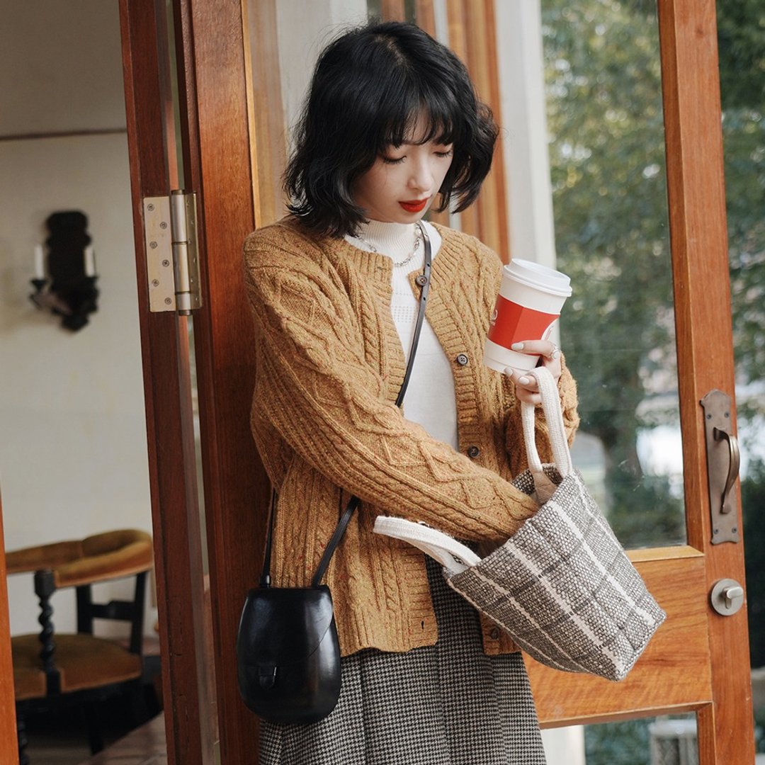 彩点羊毛针织绞花开衫|针织衫|两色|冬款|羊毛|Sora-865 - 女装针织衫/毛衣 - 羊毛 多色