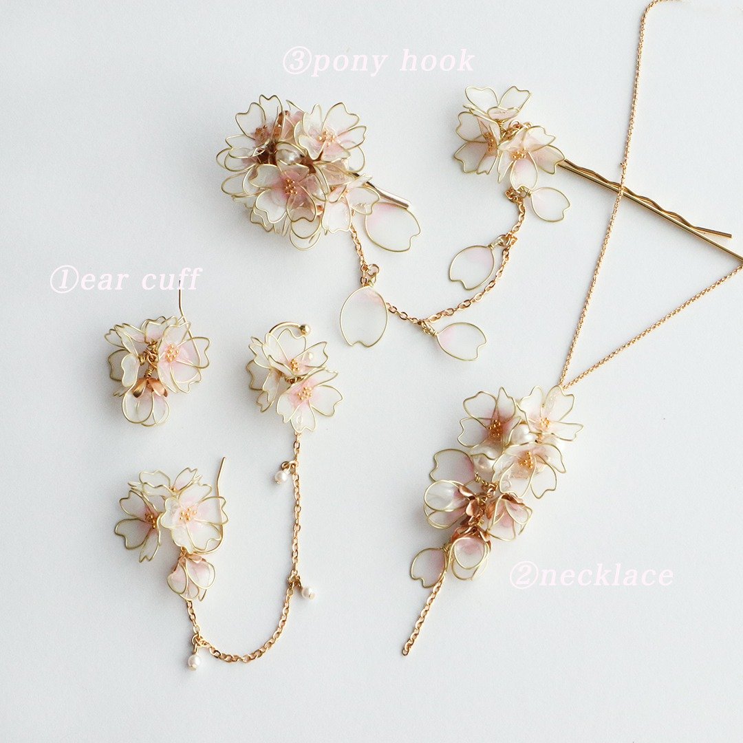 SAKURA HAPPY BAG 3 piece set - 耳环/耳夹 - 其他材质 粉红色