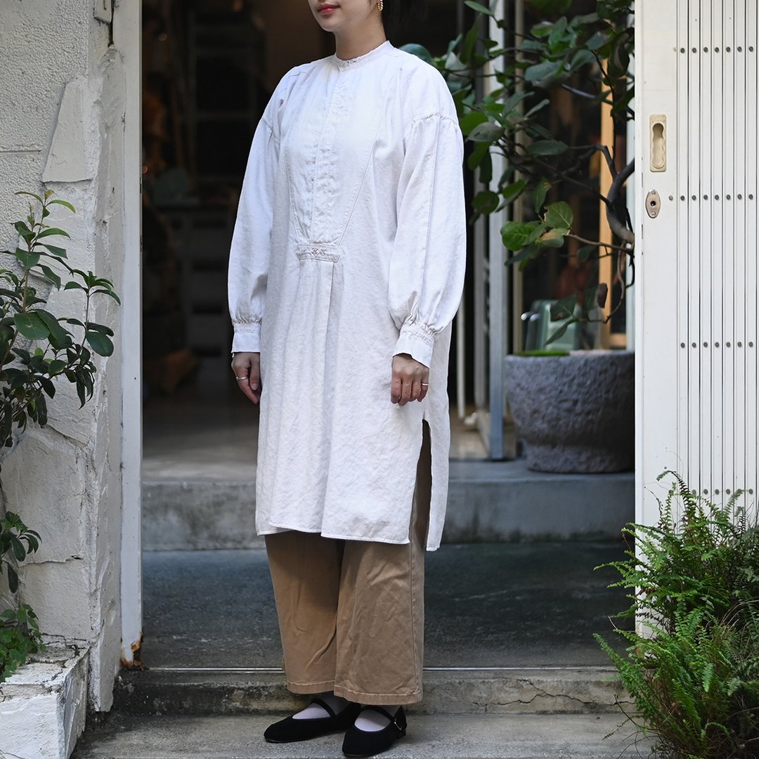 1900-30s 法国古董亚麻洋装 / 古董洋装、法国洋装、亚麻洋装 - 洋装/连衣裙 - 棉．麻 白色