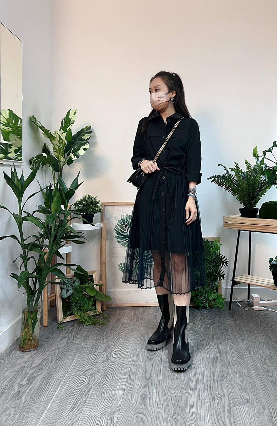 Net Layer OPS with Build-in Belt 22.61 - Black - 洋装/连衣裙 - 棉．麻 黑色