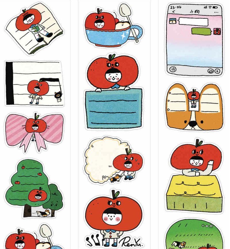 苹果小人 可書寫便簽型 割型貼紙捲 5米卷 (kiss cut) - 纸胶带 - 其他材质 多色