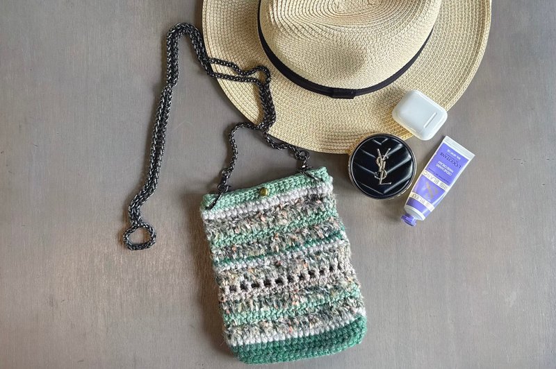 手工编织包 手机包 肩背包 侧背包 斜背包 - 绿色复古包 - 侧背包/斜挎包 - 棉．麻 绿色