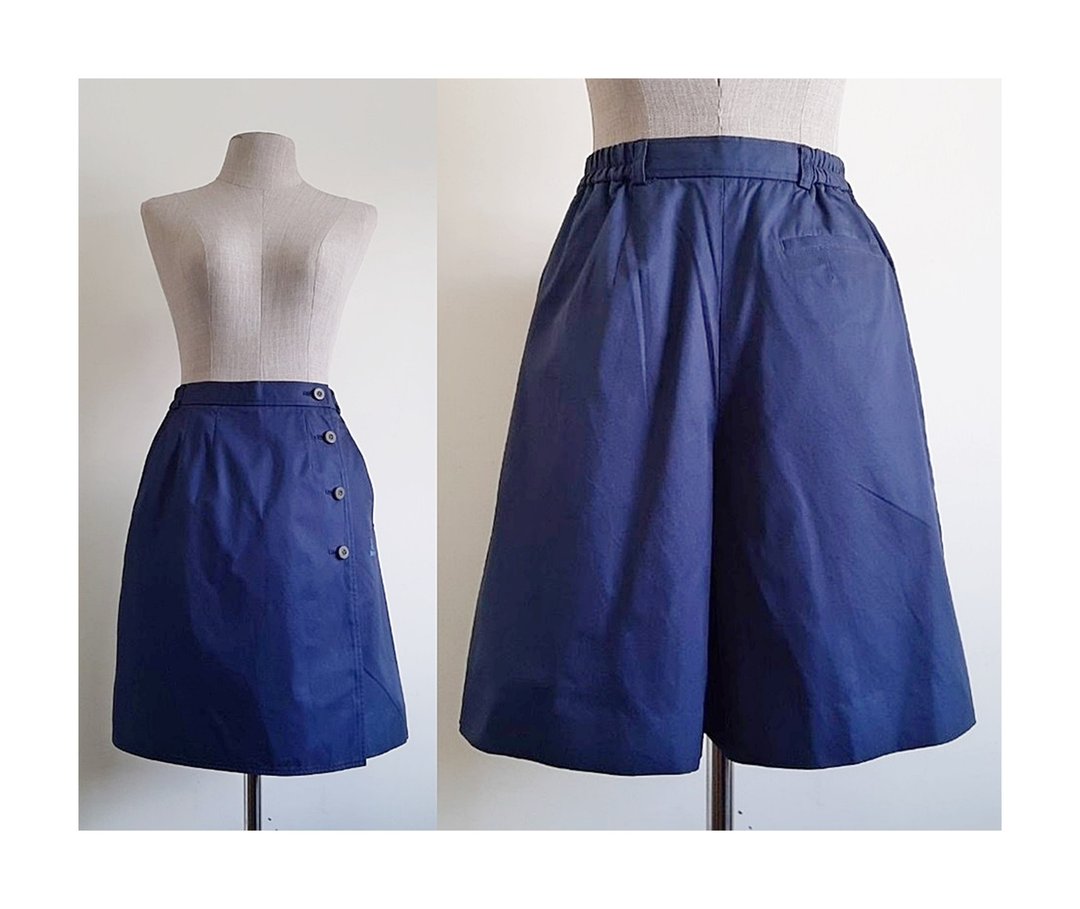 BUBERRYS Vintage Navy Blue High Waisted Shorts - 女装短裤 - 棉．麻 蓝色
