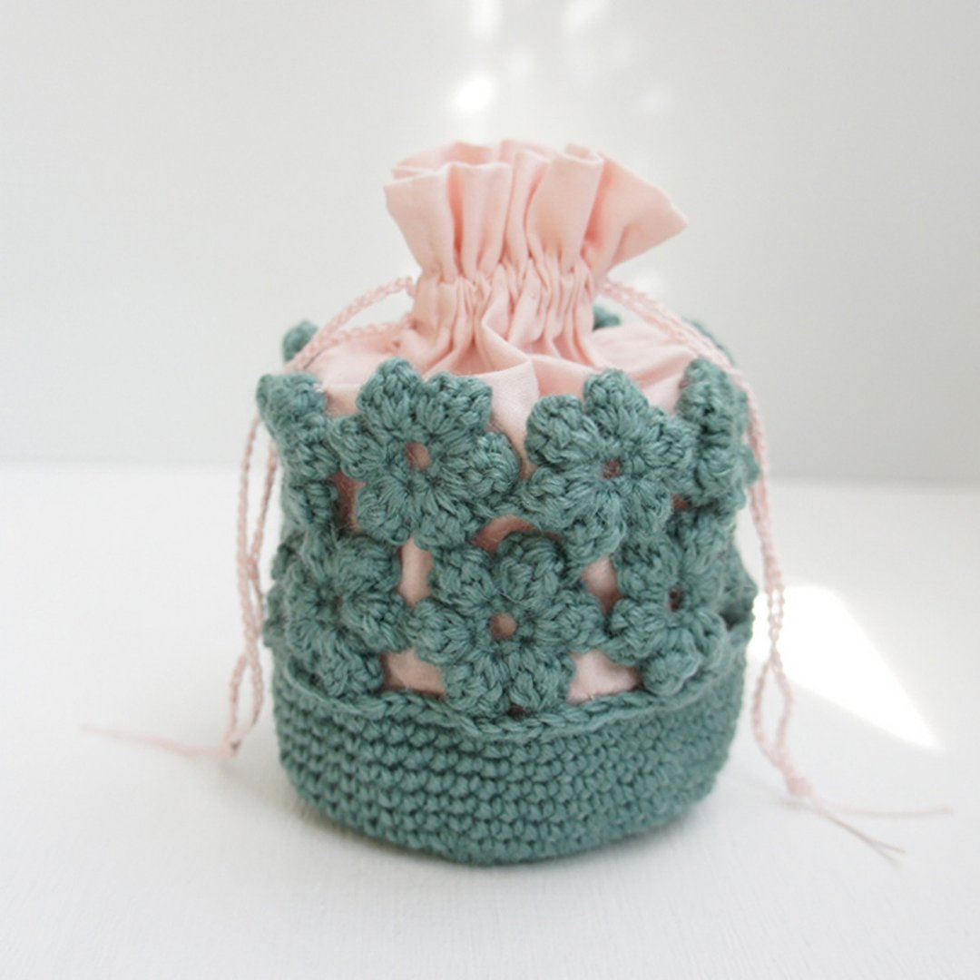Ba-ba handmade Ume-stich drawstring bag  No.KU2 - 化妆包/杂物包 - 其他材质 粉红色