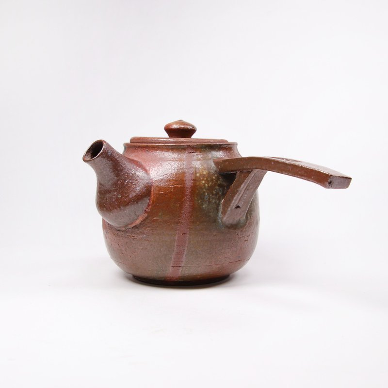 明芽窑 l 日式灰釉草纹侧把 茶壶 急须 陶壶 陶艺品 搜藏品 H4 - 茶具/茶杯 - 陶 咖啡色