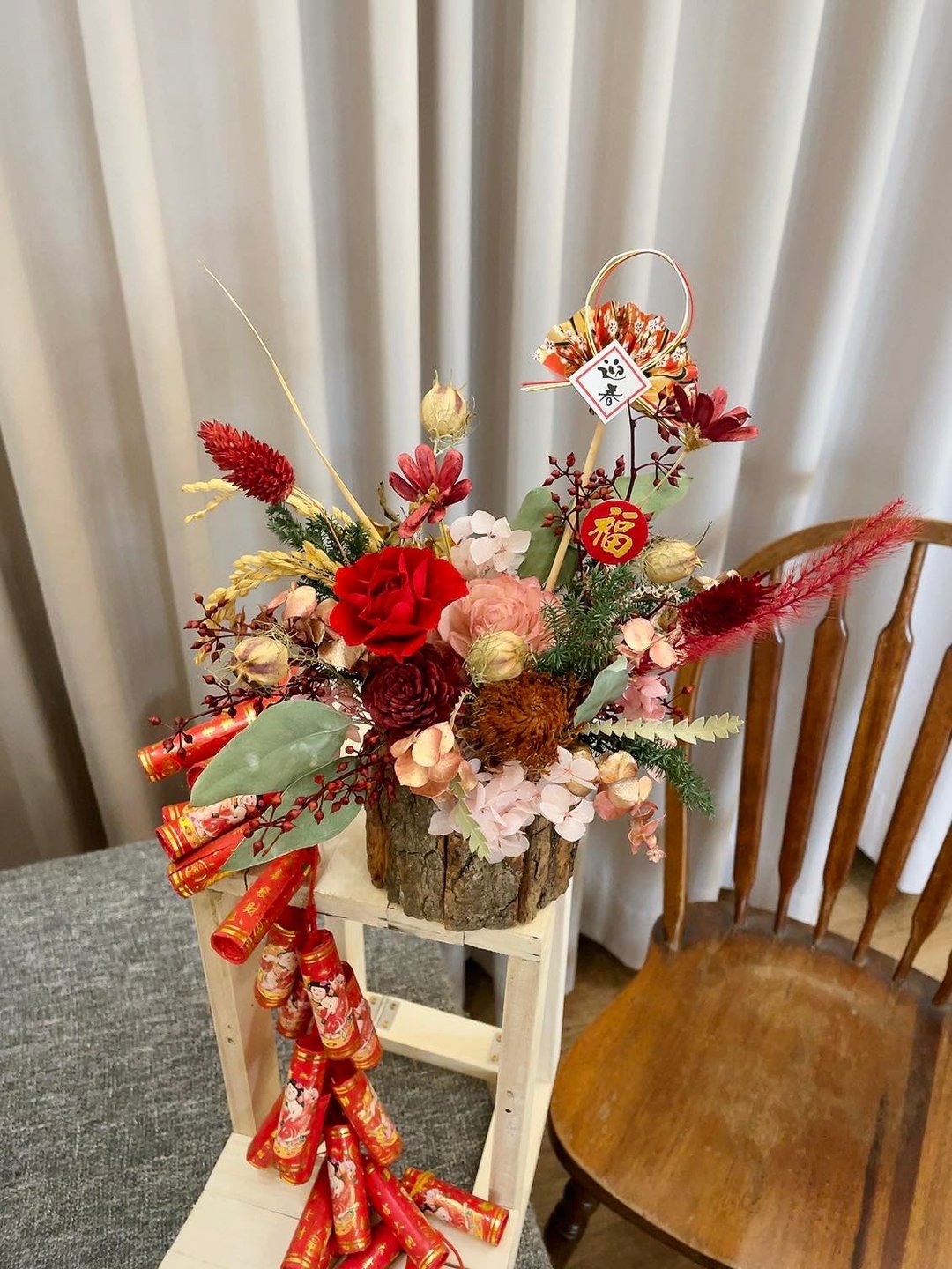 永生花桌花【新年】花盆 开幕桌花 新年花礼 结婚花 乔迁 入厝 - 干燥花/捧花 - 植物．花 红色