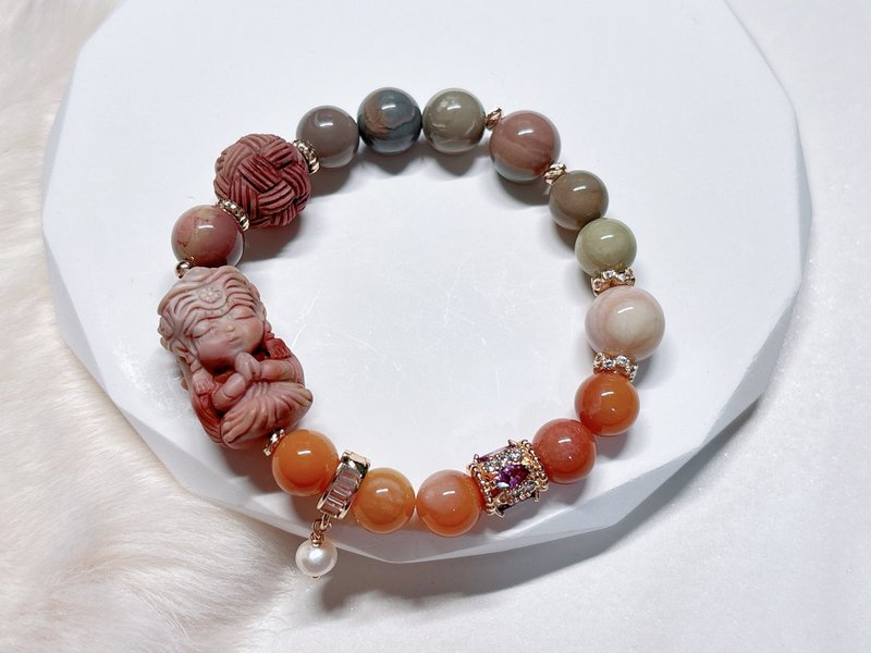 暖愿流光 l 札基拉姆。毛线球。设计款手环 l 阿拉善玛瑙 - 手链/手环 - 玉石 多色