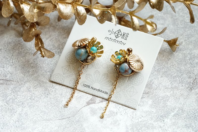 花恋 - 帝王石流苏垂吊耳环 (医疗级抗敏钢针 / 耳夹) - 耳环/耳夹 - 不锈钢 蓝色