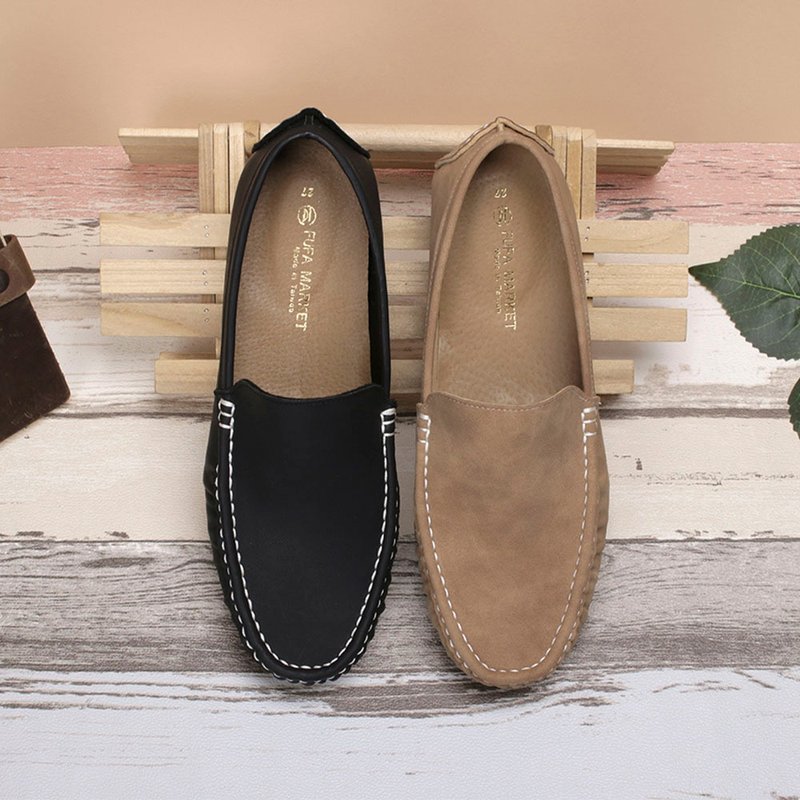 简约皮质男款豆豆鞋-黑/蓝/棕 2CW79 - 男款休闲鞋 - 人造皮革 黑色