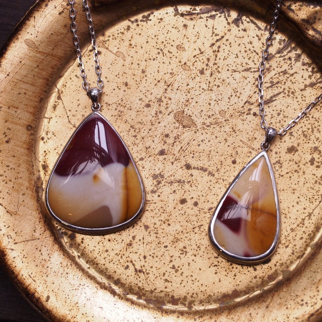 澳洲莫哥石 摩卡石 蛋黄石 手工纯银项链 Mookaite handmade - 项链 - 半宝石 黄色
