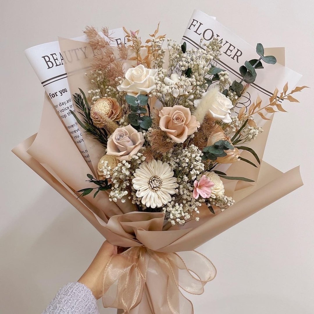 经典奶茶花束 永生花 干燥花 节日送礼 情人节 生日花束 求婚花束 - 干燥花/捧花 - 植物．花 卡其色