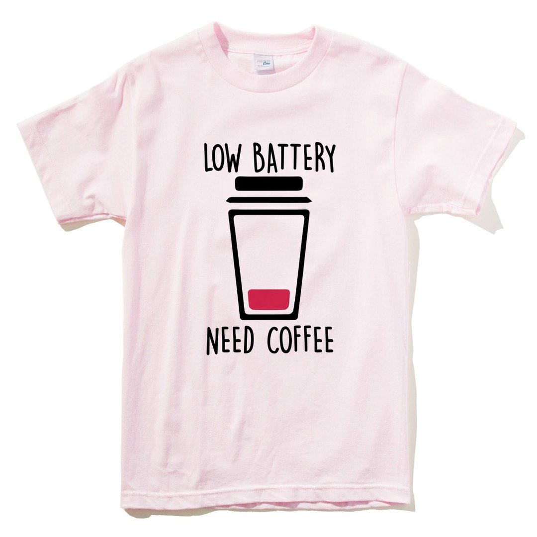 LOW BATTERY NEED COFFEE 男女短袖T恤 浅粉红色 咖啡 文青 文创 【现货】 - 女装 T 恤 - 棉 粉红色