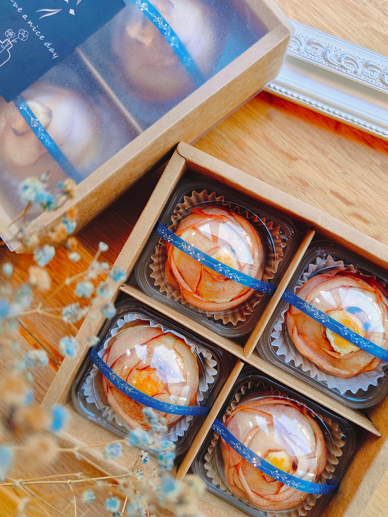 【两盒包邮】玫瑰蛋黄酥 (四入礼盒) - 蛋糕/甜点 - 新鲜食材 红色