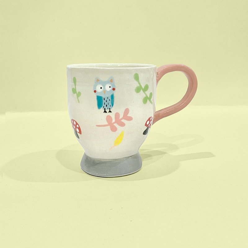 有趣的猫头鹰和他的蘑菇杯/杯子 - 咖啡杯/马克杯 - 陶 蓝色