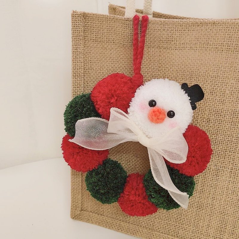 圣诞小花圈 - 雪宝球球 - 摆饰 - 羊毛 红色