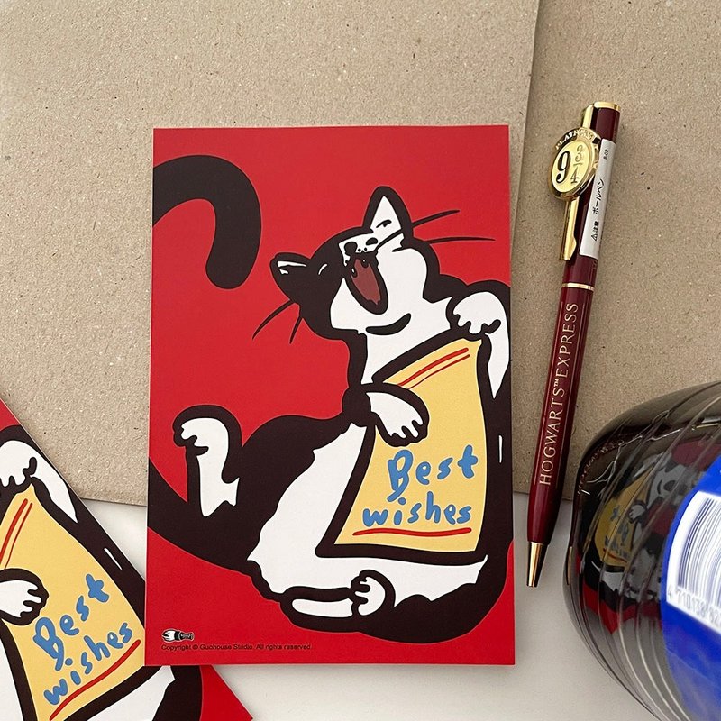 【快速出货】送上祝福的猫咪明信片 - 卡片/明信片 - 纸 红色