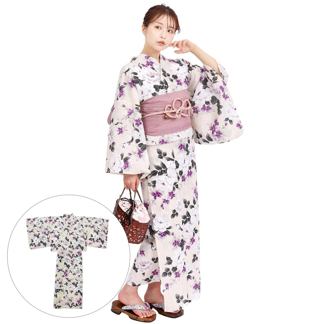 日本 和服 女性 两件式 浴衣 腰封 套组 F size x14h-27 - 其他 - 棉 红色