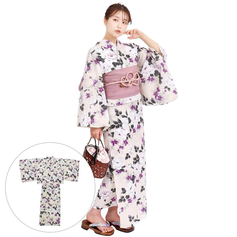 日本 和服 女性 两件式 浴衣 腰封 套组 F size x14h-27 - 其他 - 棉 红色