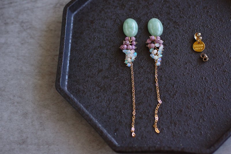 14kgf-Mermaid tie earrings - 耳环/耳夹 - 半宝石 绿色