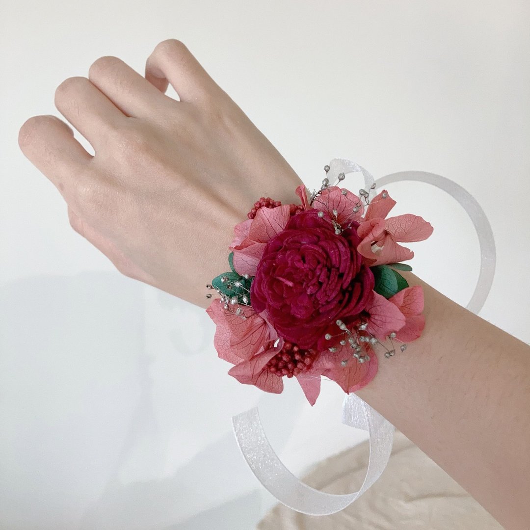 【定制】简约淘气手腕花 / 永生花 /婚礼小物 (直径7cm) - 胸花/手腕花 - 植物．花 红色
