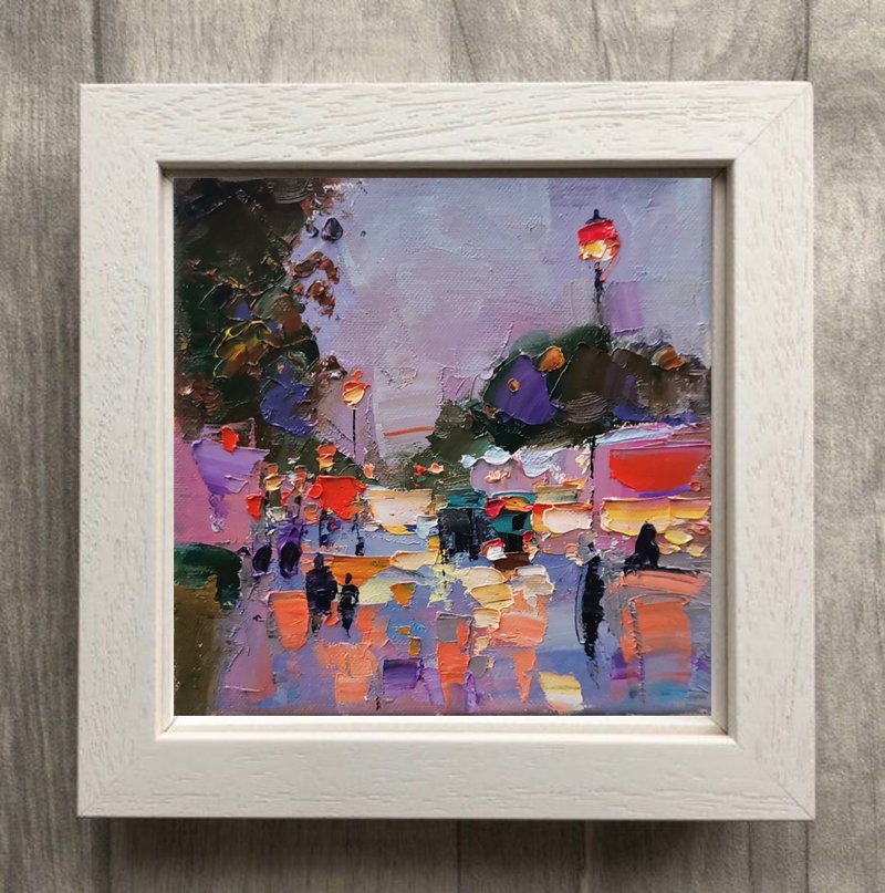 夜晚城市绘画原创艺术伦敦厚涂油画 Sityscape - 海报/装饰画/版画 - 其他材质 蓝色