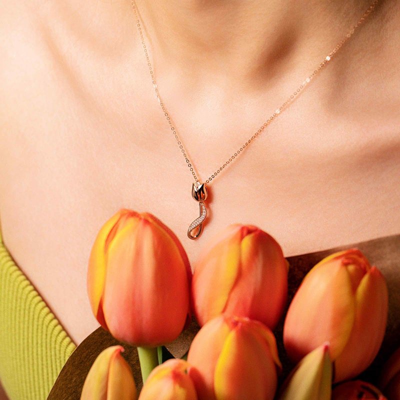 【Tulip】纯18K金钻石项链郁金香花型项链 定制化设计订制 P077 - 项链 - 钻石 白色