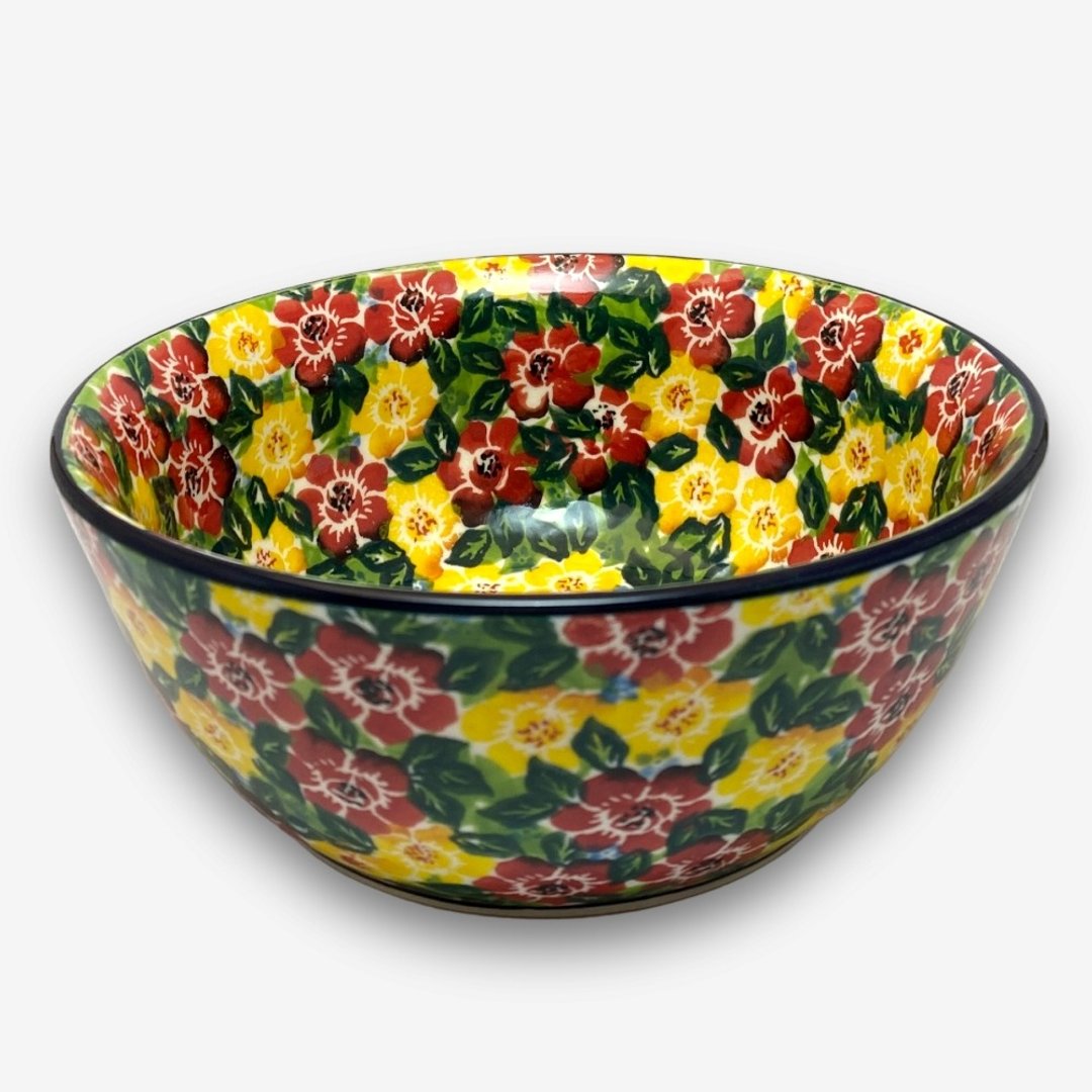 波兰手绘手工陶 - 大碗 汤碗 拉面碗 沙拉碗 18cm 富贵红系列 - 碗 - 陶 红色
