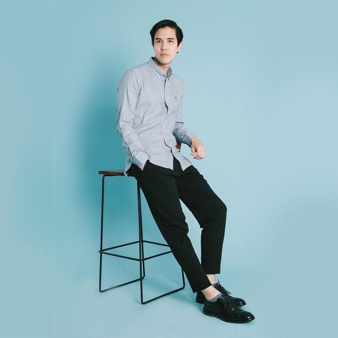 (SIZE M) HUMMINGBIRD // grey // men slim fit - 男装衬衫 - 棉 灰色