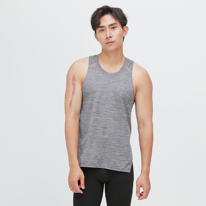 开叉长版吸排背心(男)-花岩黑 - 男装背心 - 聚酯纤维 灰色