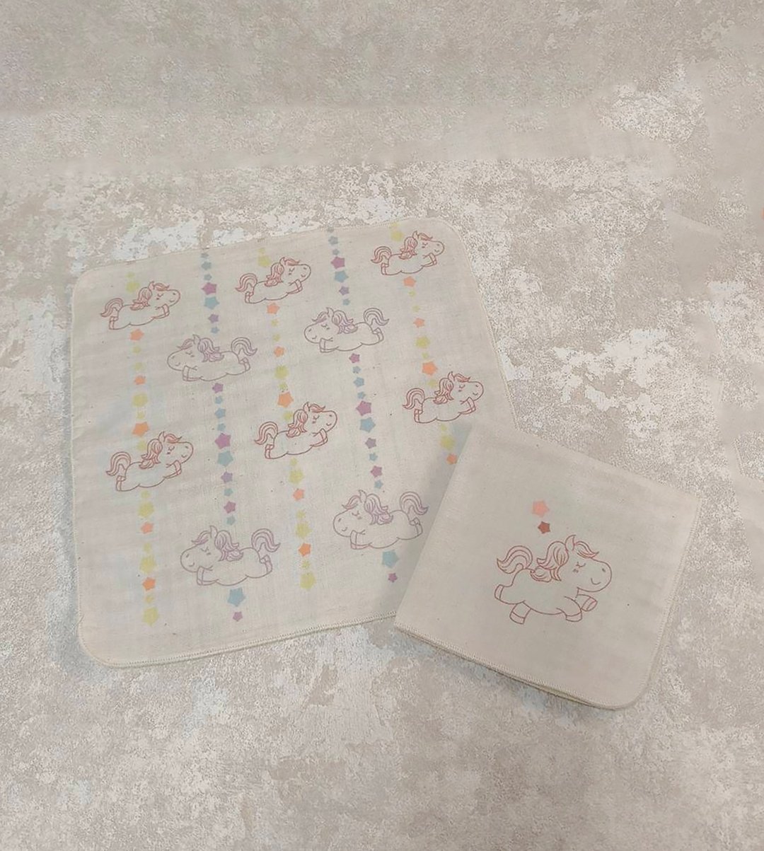 四层纱布方巾-2入-小马豆-童话小马 - 围嘴/口水巾 - 棉 