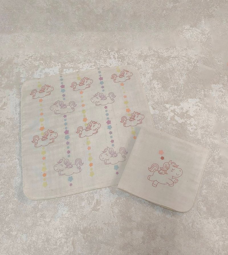 四层纱布方巾-2入-小马豆-童话小马 - 围嘴/口水巾 - 棉．麻 
