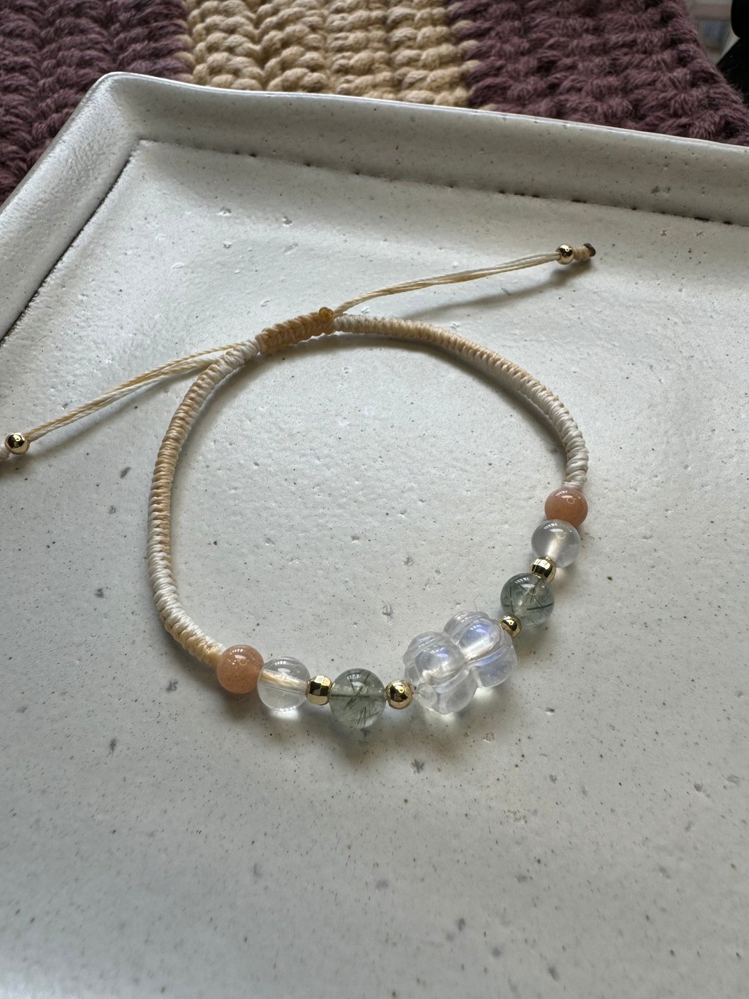 (定制化服务)This is Neroli-蓝月光并蒂莲设计款手链 蜡线手链 - 手链/手环 - 水晶 白色