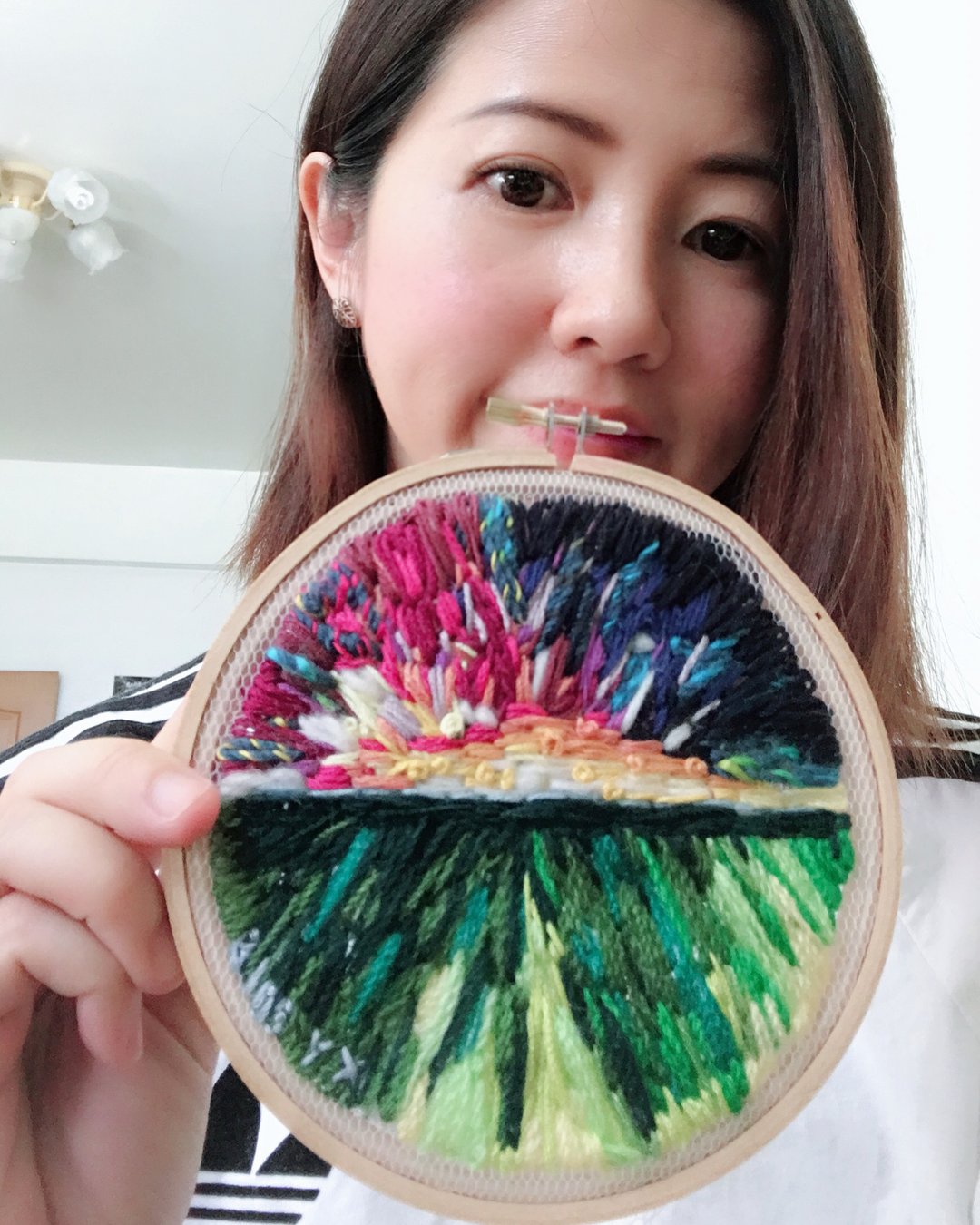 The embroidered 3D sunset 3D夕阳刺绣挂画摆饰 - 摆饰 - 绣线 多色