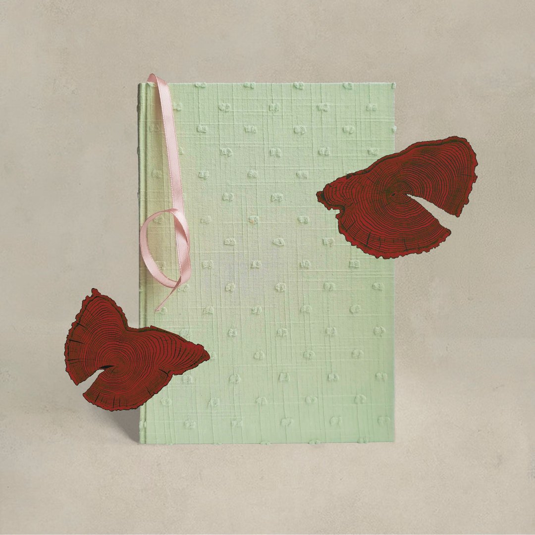 Handmade notebook | A5 | Original design with green cotton cover - 笔记本/手帐 - 纸 绿色