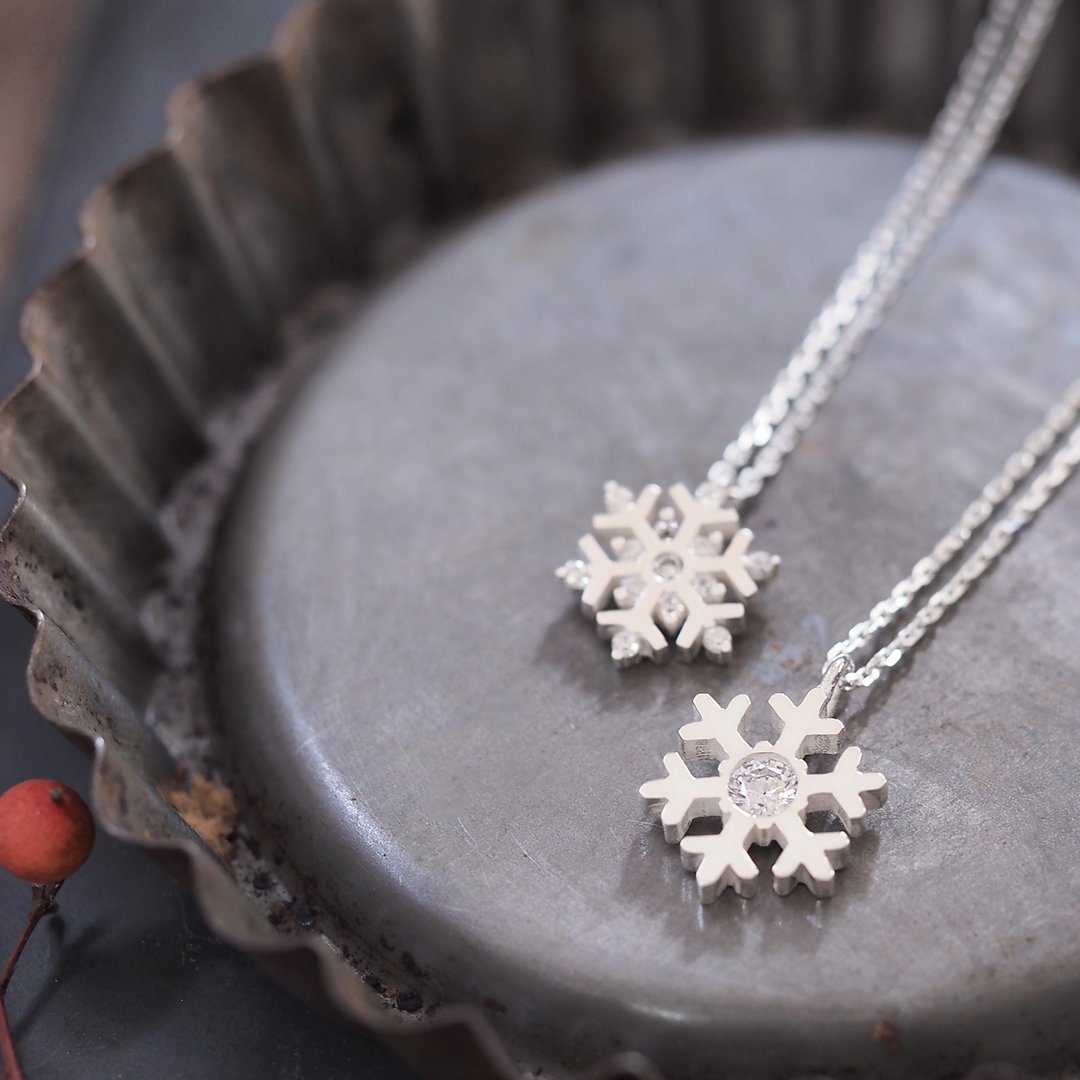 2 pieces set) white snowflake pair necklace Silver 925 - 项链 - 宝石 银色