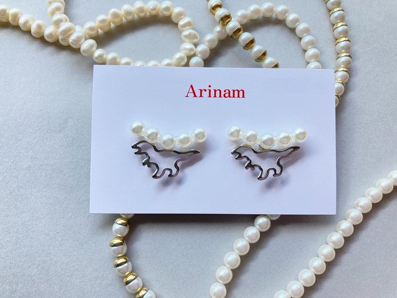 珍珠/银/恐龙/礼物恐龙（耳针） - 耳环/耳夹 - 珍珠 银色