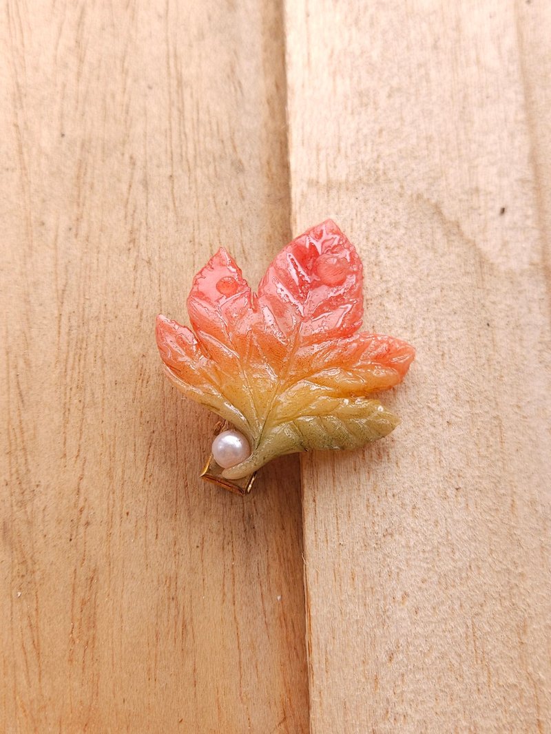 枫叶 发夹 - 发饰 - 粘土 红色