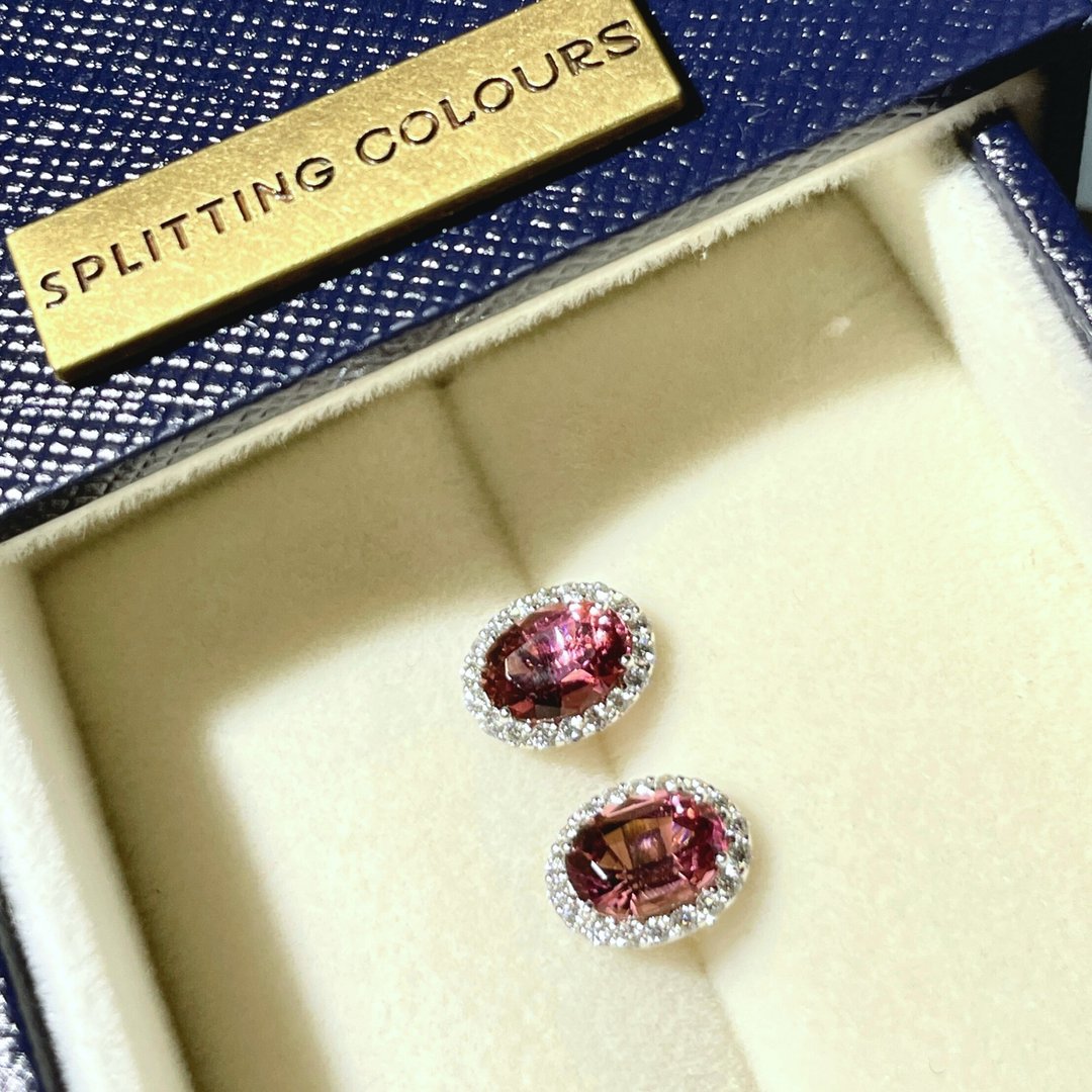 The Mono - 天然樱桃粉红碧玺(1.98ct) 18k白金钻石耳环 - 耳环/耳夹 - 贵金属 银色