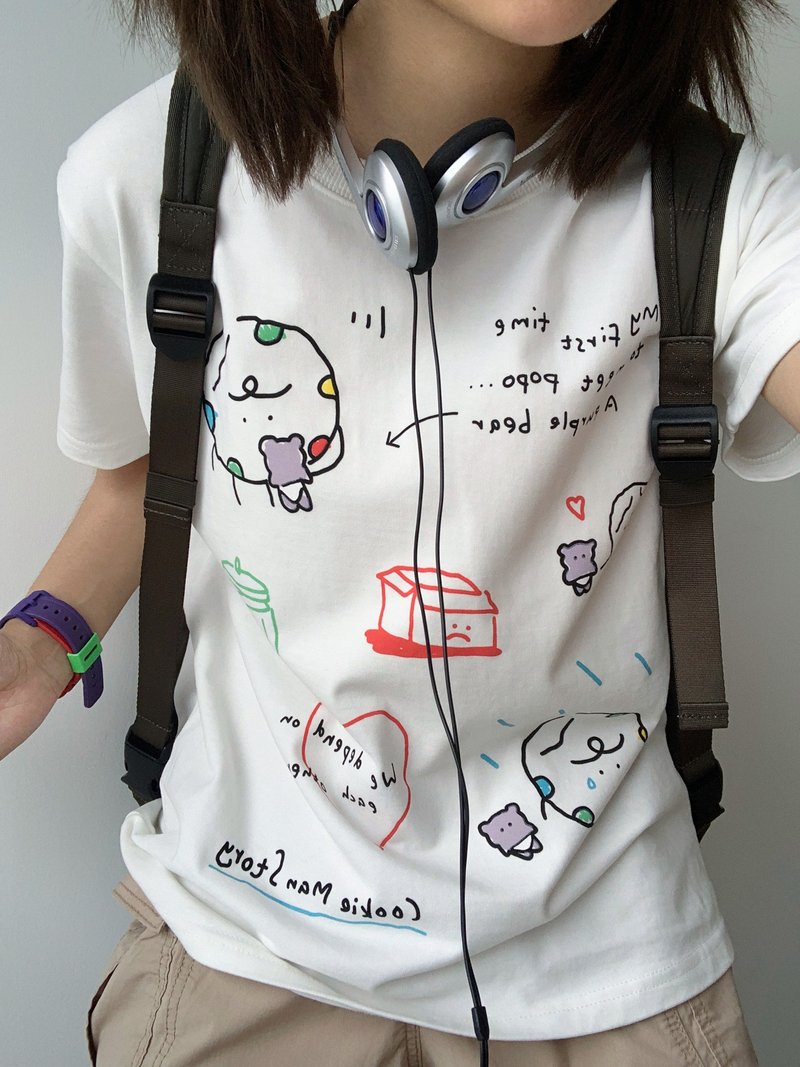 Luckyzoo原创【Cookieman Story】可爱艺术插画正肩圆领纯棉T恤 - 女装 T 恤 - 棉．麻 