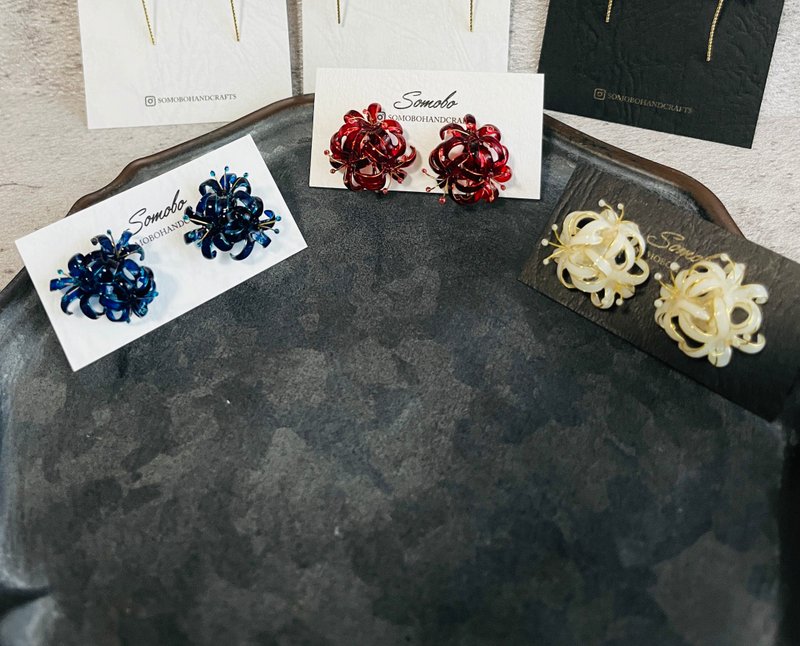 彼岸花 不摇曳的耳饰 - 红色 - 耳环/耳夹 - 其他金属 红色