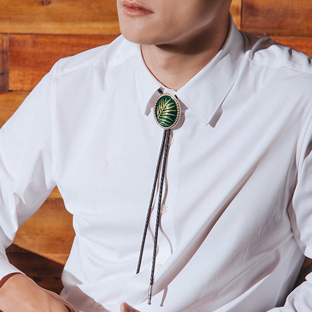 夏日风情-棕榈叶 保罗领带 Bolo Tie 真皮 皮革项链 皮绳领带 - 领带/领带夹 - 人造皮革 银色