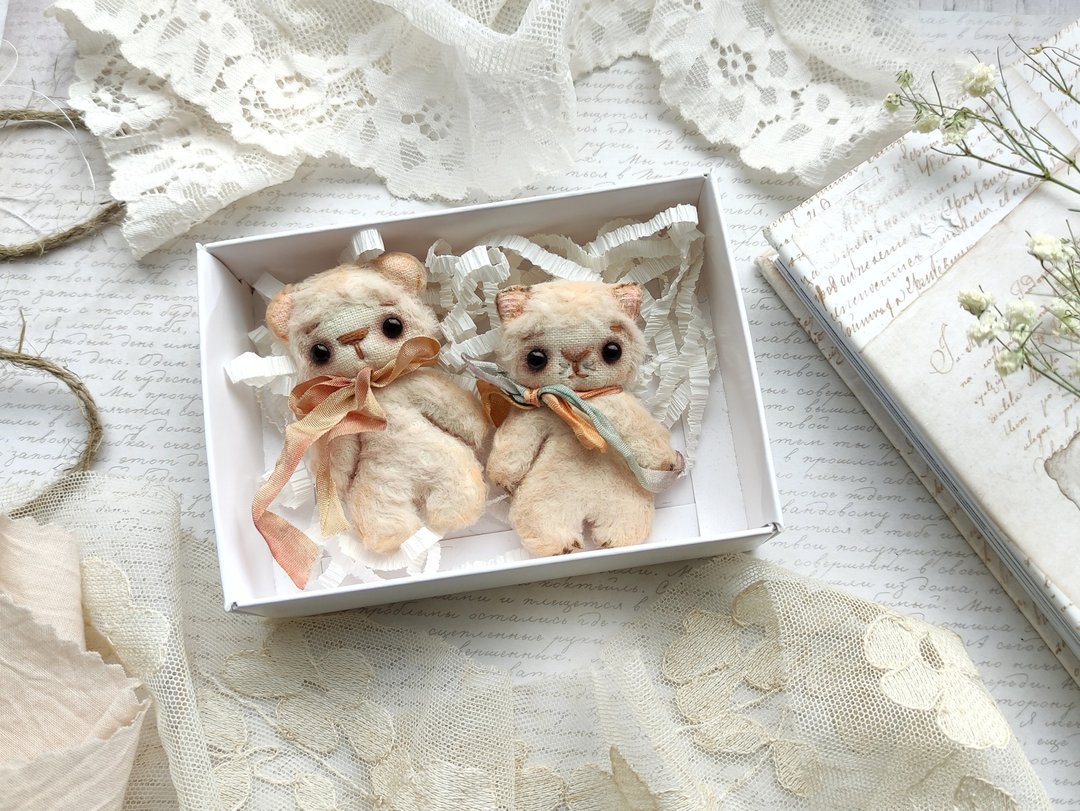 Twins Cat and Bear peach color Blythe friend - 玩偶/公仔 - 其他材质 橘色