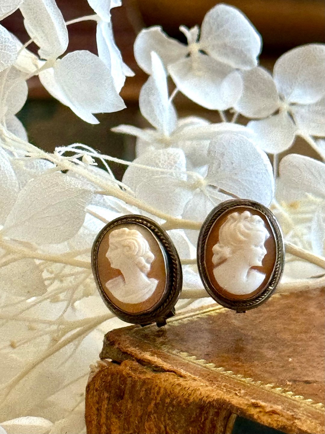 40351-绝美法国古董CAMEO 浮雕玛瑙夹式耳环一对900纯银台 - 耳环/耳夹 - 其他材质 