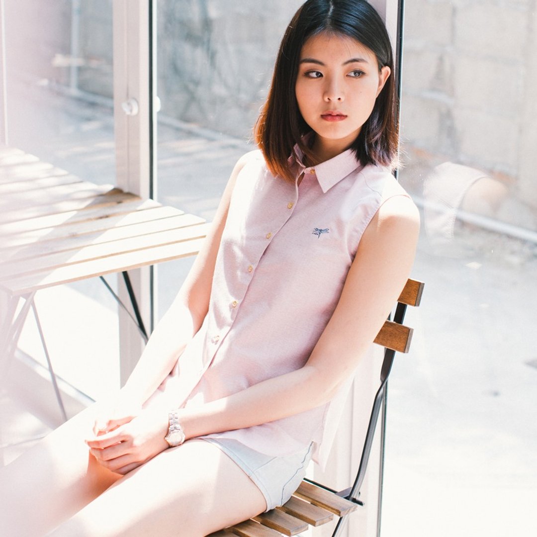 Women Sleeveless: Straight-Normal collar - 女装上衣 - 棉 红色