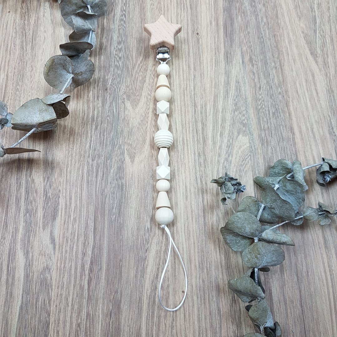宝宝 婴儿 安抚 木头 奶嘴夹 奶嘴链  -星星-原木-圆锥 - 奶瓶/奶嘴 - 木头 咖啡色