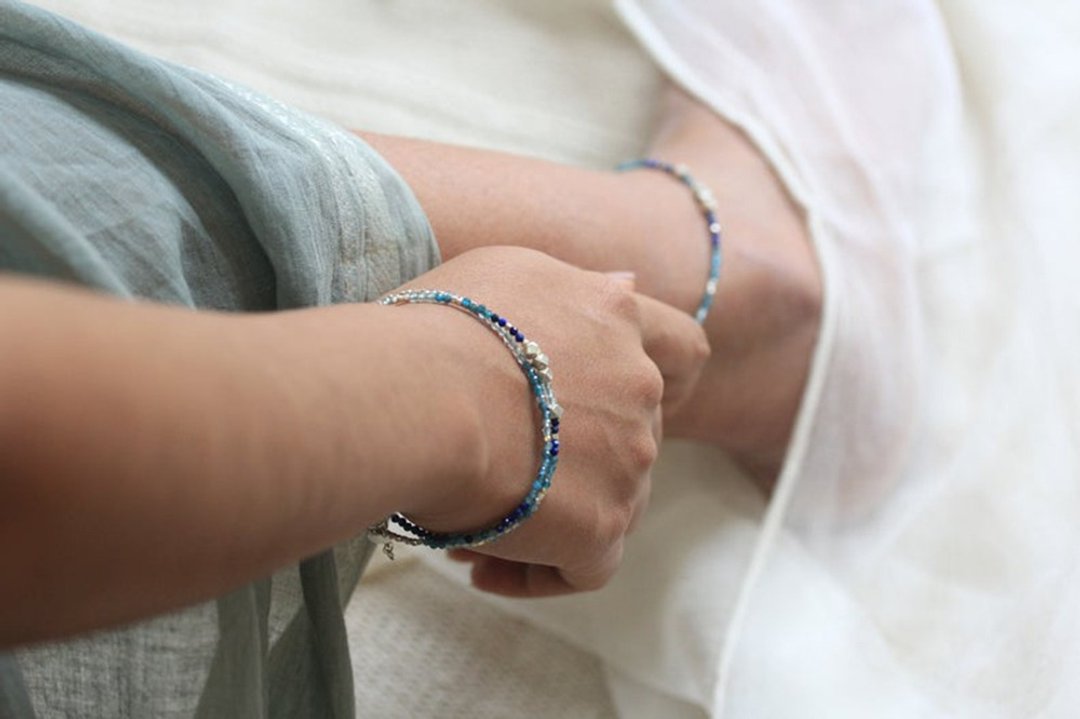 Topaz, Lapis Lazuli and silver beads anklet (BA0005) - 脚链/脚环 - 银 银色