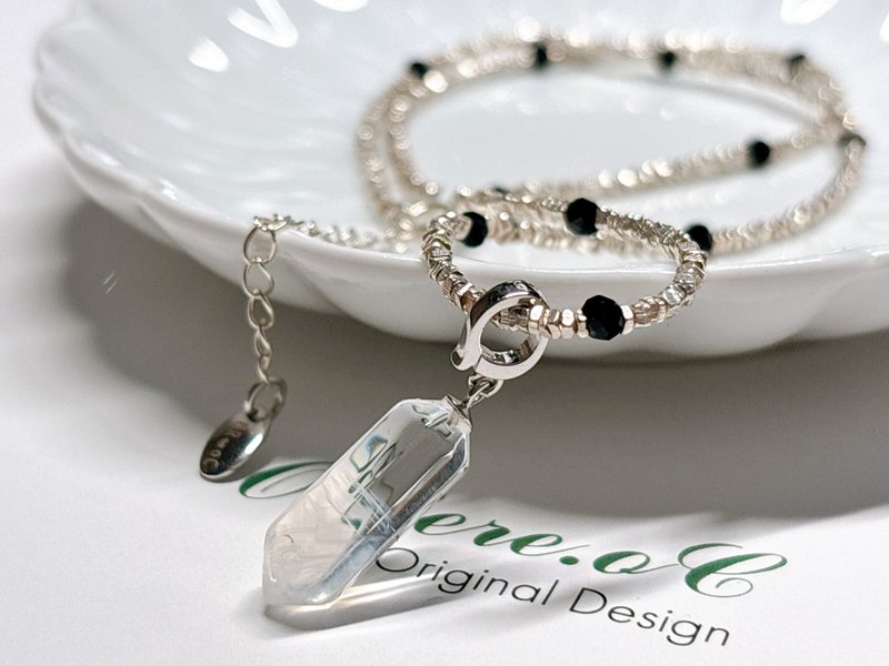 月痕・浮影 l 透体蓝针石吊坠。黑尖晶。s925纯银配件 - 项链 - 水晶 透明