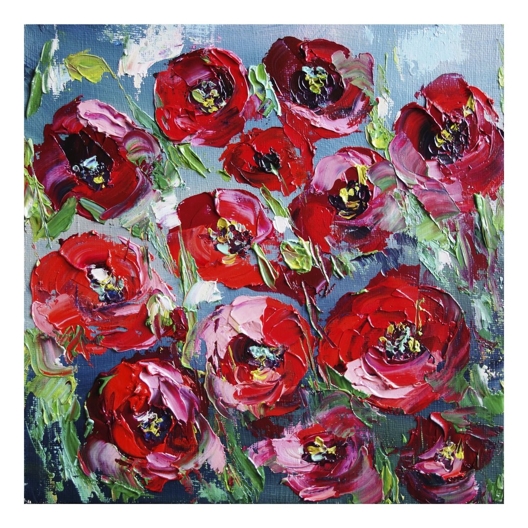 Poppies Oil Painting Flowers Original Art Artwork Wildflowers Impasto Canvas Art - 海报/装饰画/版画 - 其他材质 多色