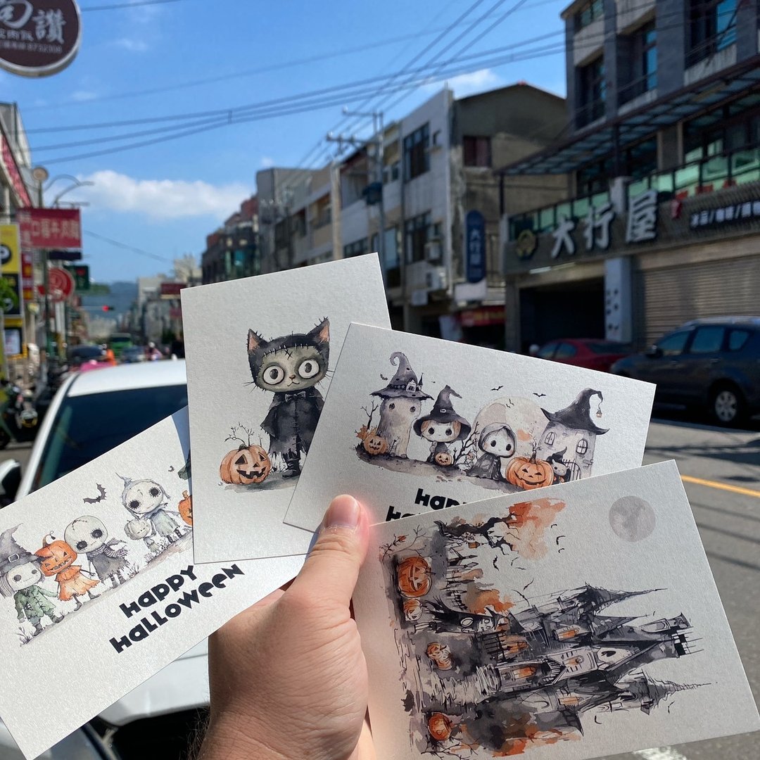 万圣节插画明信片 - 卡片/明信片 - 纸 